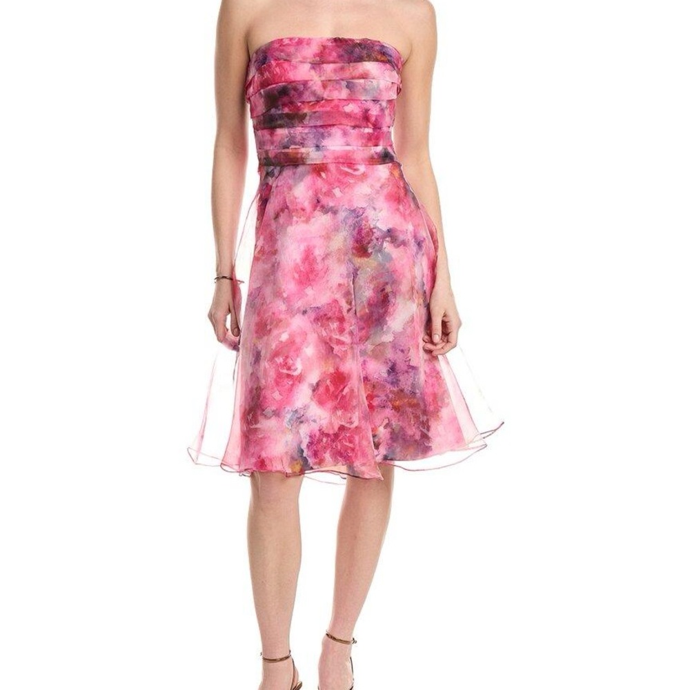 Rene Ruiz Strapless Pink Watercolor Cocktail Dress